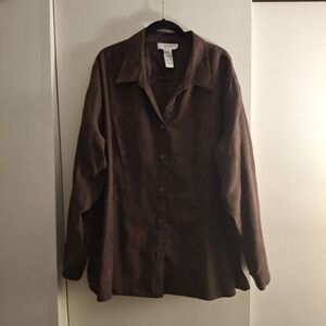 Sag Harbor Women's Dark Brown With Black Floral Pattern Long Sleeve Blouse